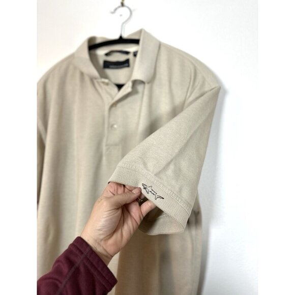 Greg Norman Polo Shirt Mens Size Large Short Sleeve Beige L Golf‎ Shark Cotton - Picture 8 of 8